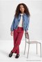 Burgundy Stretch Fabric Girls' Wide Leg Jean Trousers Tkdaw27Je00003 - 4