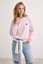 Light Pink Striped Strawberry Embroidered Oversize/Wide Cut Thick Knitted Sweatshirt Twoaw27Sw00175