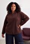 Brown Hooded Thick Fleece Knitted Oversize Sweatshirt Tbbaw23Ao00064 - 2