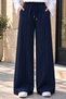 Women's Scuba Fabric Basic Full Length Striped Palazzo Trousers 3251 Navy Blue - Premium Series