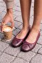 Burgundy Color Polka Dot Patterned Round Toe Women's Ballerinas