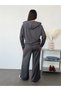 Modal Fabric Zippered Sweatshirt & Wide Leg Sweatpants Set - 4