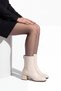 Women's Heeled Boots with Blunt Toe and Back Zipper, Nayis Ecru - 4