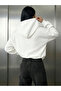 Women's White Plain Hooded Oversize 3 Thread Rastered Loose Fit Hoodie Sweatshirt - 4