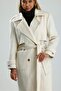 Disere Women's Long Ecru Lined Coat with Waist Belt - 2