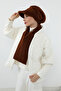 Winter Plain Cashmere Visor Hat and Scarf Set, Bat-2Dk, Brown - 3