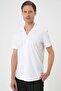 Slim Fit Apaş Collar Short Sleeve Flexible Casual White Shirt g 1589 - 4