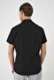 Slim Fit Apaş Collar Short Sleeve Flexible Casual Black Shirt g 1589 - 6