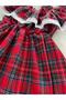 Baby Girl Lace Red Plaid Salopet Bandana Set - 3
