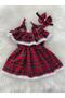 Baby Girl Lace Red Plaid Salopet Bandana Set - 2