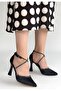 Kanji Black Satin Heeled Shoes