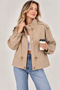 Women's Beige Cotton Stand Collar Pocketed Drawstring Waist Detailed Short Utility Trench Coat Jacket - 4