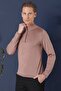 Slim Fit Ribbed Zippered Half Fisherman Wool Dusty Rose Knitwear Sweater Tr 861