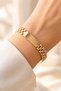 Women's Gold Plated Flat Plate Watch Band Chain Bracelet - 2