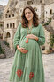 100% Cotton Lu Hidden Pocket and Embroidered Patterned Green Maternity Shirt Dress - 3