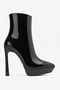 Women's Zippered Platform Heeled Boots Pileras Black Patent Leather