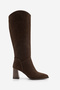 Women's Pointed Toe Thick Heeled Non-Zipper Boots Tines Brown Suede - 3