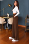 BROWN Scuba Crepe FRONT Pleated Palazzo Pants(launch price for a limited time) - 5