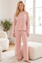 Salmon Heart Embroidery Ribbed Knitted Pajamas Suit25226003 - 2