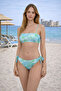 Women's Tie-Dye Patterned Turquoise Bikini Set Tie-Up Two-Piece Summer Swimsuit