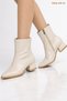 Women's Beige Soft Mid-Sewn Boots with Zipper and Short Heel for Daily Wear 600 - 3