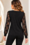 Women's Long Sleeve V Lace Collar Viscose Blouse - 4