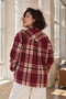 Women's Dark Burgundy Men's Collar Oversized Jacket with Side Slits Arm-26K001009 - 2