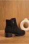 Leno Black Suede Side Zipper Low Heeled Winter Women's Boots - 3