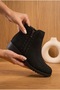 Leno Black Suede Side Zipper Low Heeled Winter Women's Boots - 2