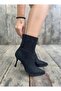Women's Black Jewelled Shiny Pointed Toe Goblet Heel Evening Dress Stylish Short Boots Boots - 2