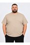 Beige Men's Plus Size Cotton Lycra Crew Neck T-Shirt