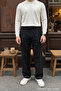 Men's Fabric Baggy Pleated Black Trousers - 3