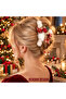 New Year Themed Red Houndstooth Patterned Ribbon and Charm Detailed 12 cm Furry Plush Hair Clip