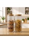 Set of 2 1500 ml Striped Glass Jars with Wooden Lids – Stylish and Modern Food Storage Jars
