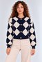 Women's Navy Blue-Cream Diamond Patterned Buttoned Knitwear Cardigan - 2