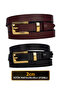 100% Genuine Leather Set of 2 Gold Color Set Buckle 2cm Women's Belt Claret Red, Black_ Large_Gold