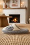 Women's Gray Frog Embroidered Plush Winter House Slippers 3 cm Byndkur01 - 6