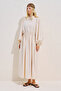 Draped Waist Adjustable Balloon Sleeve Dress Beige - 5