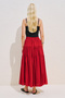 Pleated Wide Skirt Red - 8