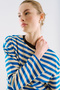 Striped Colorful Collar Long Sleeve T-Shirt Blue - 6
