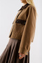 Velvet Collar Pocketed Short Jacket Khaki - 7