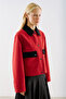 Velvet Collar Pocketed Short Jacket Red - 4