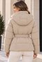 Women's Beige Hooded Puffer Coat with Belted Waist Detail Winter Coat - 2