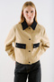 Velvet Collar Pocketed Short Jacket Camel - 5