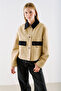Velvet Collar Pocketed Short Jacket Camel - 4