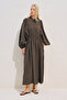 Draped Waist Adjustable Balloon Sleeve Dress Acikahve - 3
