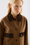 Velvet Collar Pocketed Short Jacket Khaki - 6