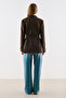 Belted Double-Breasted Pocketed Blazer Jacket Dark Brown - 6