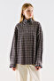 Plaid Patterned Stand-Up Collar Shirt Gray - 3