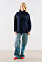 High-Collar Wool Knit Sweater Navy Blue - 7